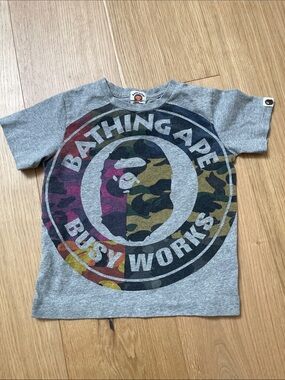 A Bathing Ape (BAPE) Kids' Grey Camo Logo Tee